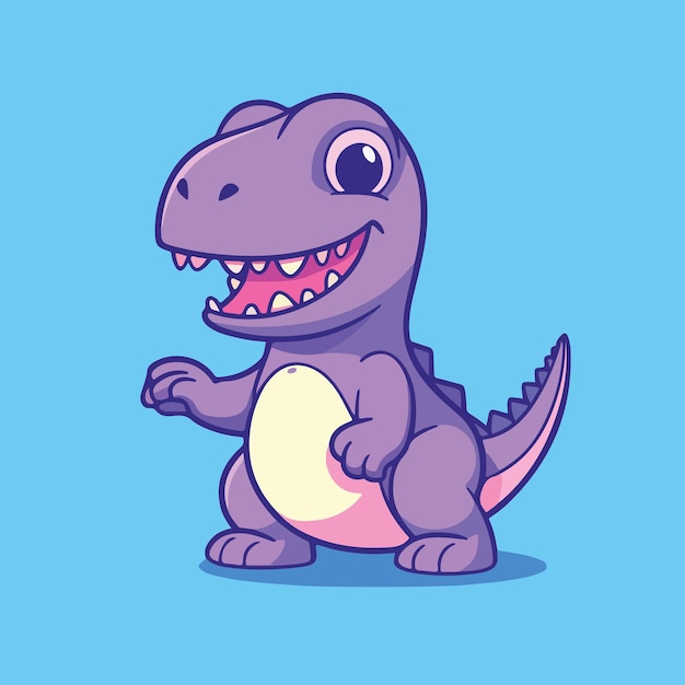 illustrazione vettoriale del personaggio del dinosauro del fumetto isolato sul blu nello stile del grassetto viola chiaro