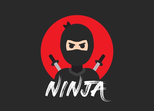 Illustrazione vettoriale del personaggio ninja. Guerriero giapponese con spada nella parte posteriore del disegno grafico.