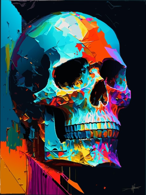 Illustrazione vettoriale del poster della pittura del cranio con tocchi di pittura ad olio