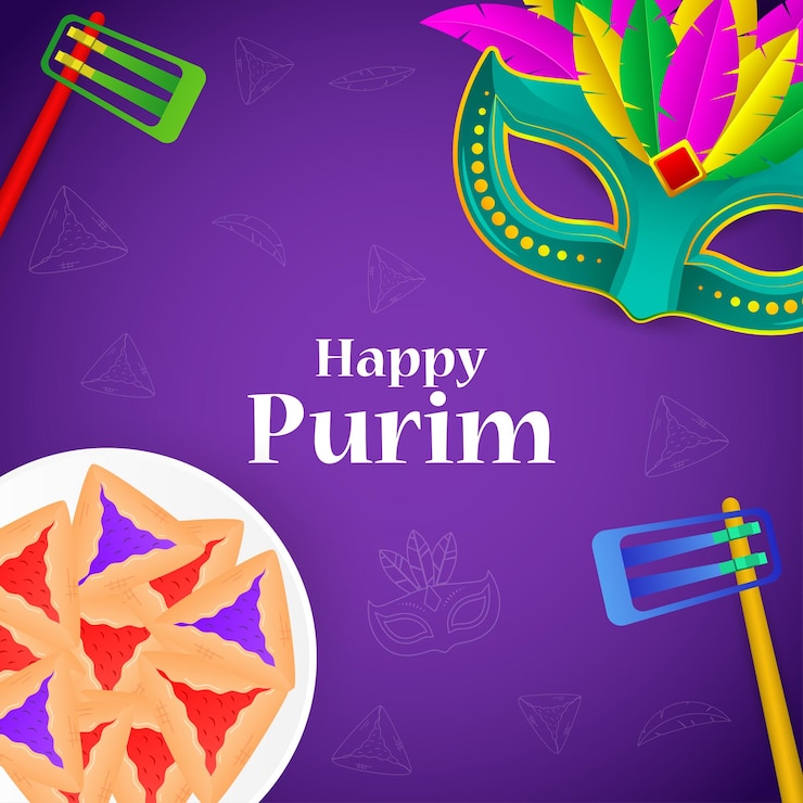 Vettore illustrazione vettoriale del saluto del festival happy purim