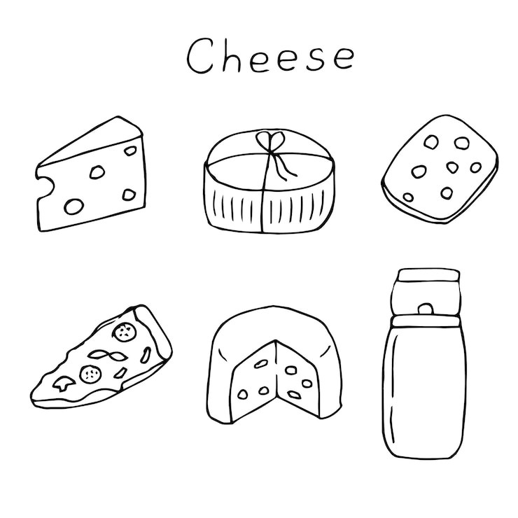Vettore illustrazione vettoriale del set di formaggio disegnata a mano