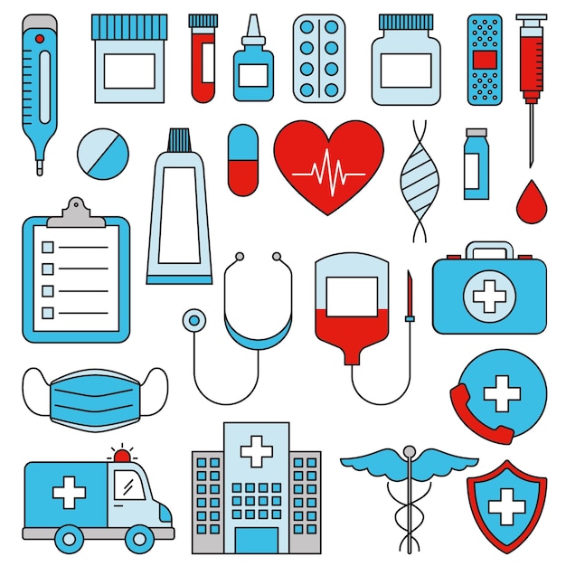 illustrazione vettoriale del set di icone della medicina lineare