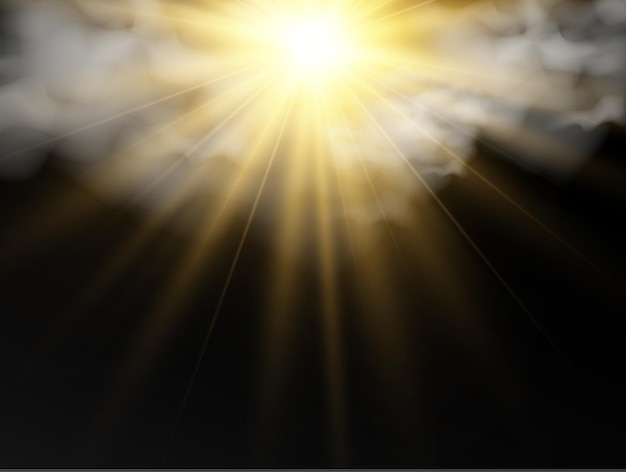 Illustrazione vettoriale del sole che splende attraverso le nuvole Luce solare Nuvoloso vettore