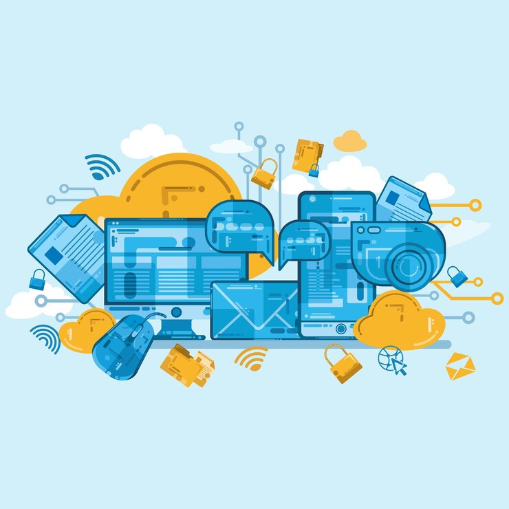 Vettore illustrazione vettoriale del tipo e dei risultati della moderna tecnologia dell'informazione