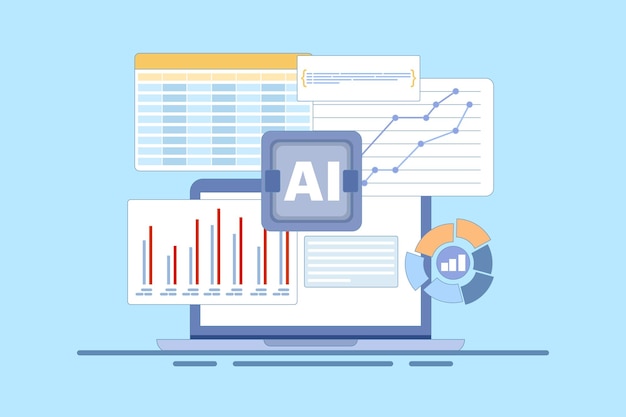 illustrazione vettoriale dell'AI Enhanced Data Visualization Concept for Business Insights