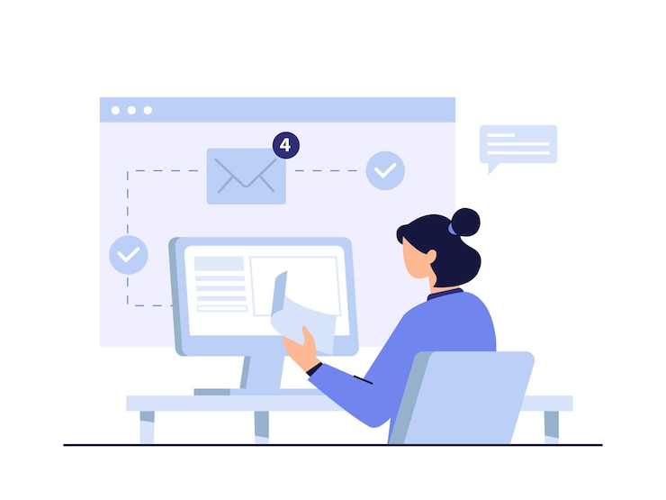 Vettore illustrazione vettoriale dell'amministratore dell'ufficio e dell'email marketing