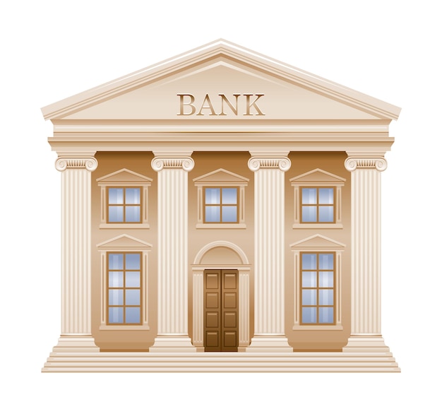 Illustrazione vettoriale dell'edificio della banca Esterno della casa finanziaria piatta Icona isolata dell'ufficio di denaro del cartone animato
