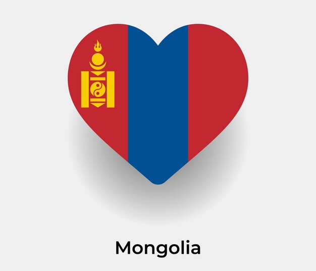 Illustrazione vettoriale dell'icona a forma di cuore della bandiera della Mongolia