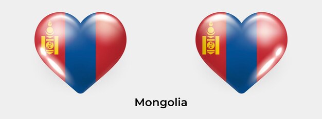 Illustrazione vettoriale dell'icona del cuore realistico lucido della bandiera della Mongolia