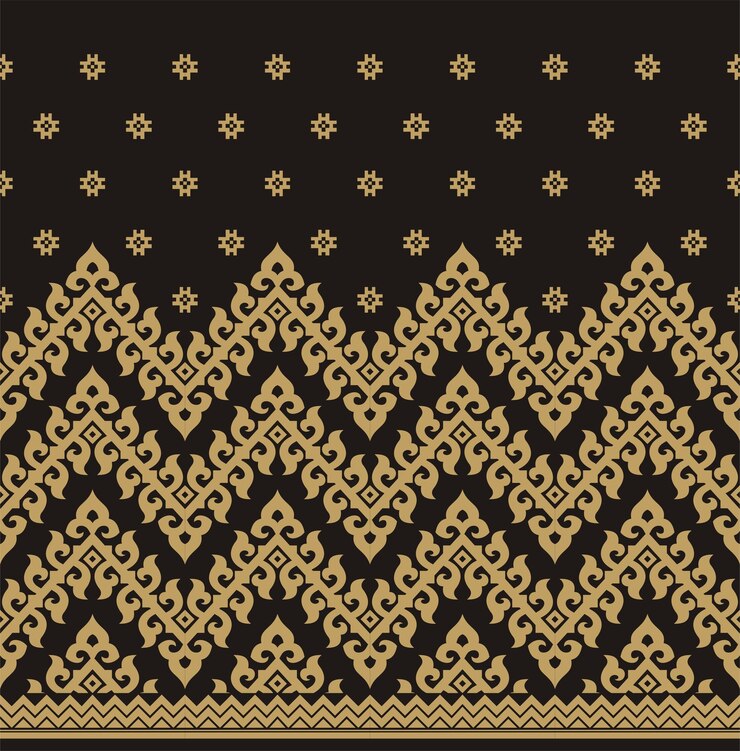 Vettore illustrazione vettoriale dell'indonesiano riau malay songket motivo di tessuto tessuto sfondo nero