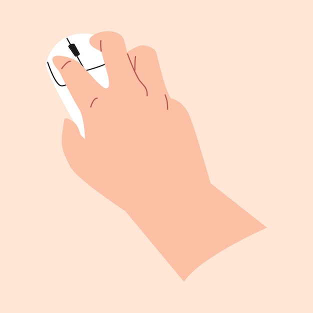 Illustrazione vettoriale dell'oggetto della tecnologia di sfondo isolata che tiene il mouse a mano in stile piatto