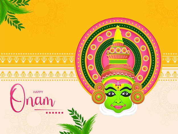 Illustrazione vettoriale della ballerina Kathakali su un'illustrazione vettoriale di sfondo tradizionale indiana