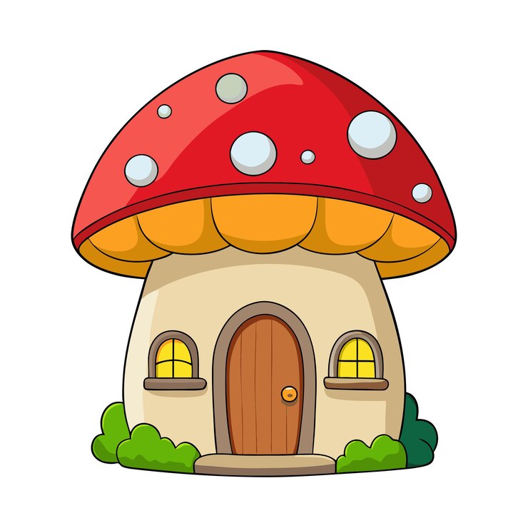 Illustrazione vettoriale della casa dei funghi stravagante in stile cartone animato giocoso