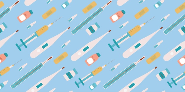 Illustrazione vettoriale della clinica delle icone mediche con motivo senza giunture Texture ripetuta carina per la presentazione aziendale Vettore