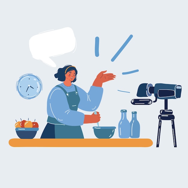 Illustrazione vettoriale della donna food blogger