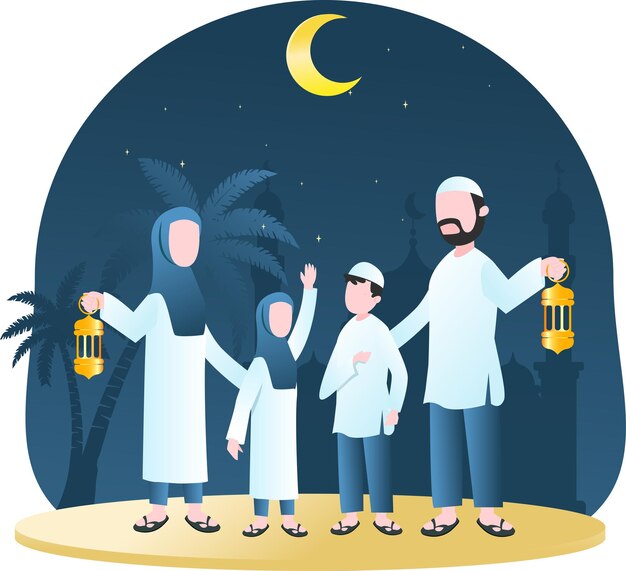 illustrazione vettoriale della famiglia musulmana