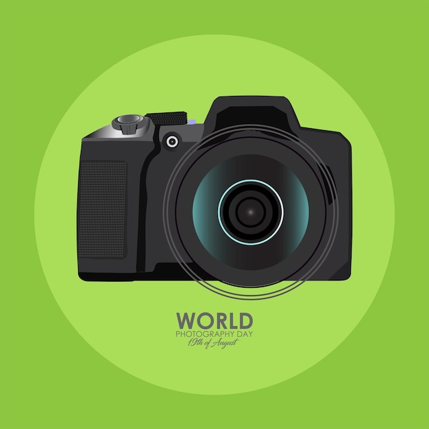 Illustrazione vettoriale della giornata mondiale della fotografia 19 agosto Obiettivo della fotocamera in forma astratta