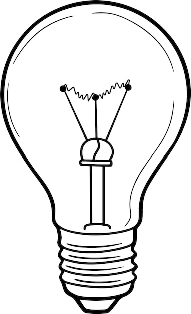 Illustrazione vettoriale della lampada elettrica Contorno bianco e nero Lampadina elettrica