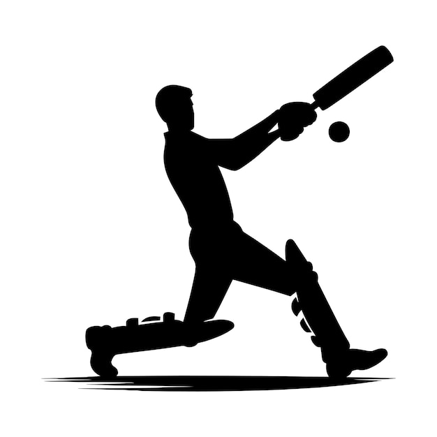 Illustrazione vettoriale della silhouette del giocatore di cricket isolata su uno sfondo bianco