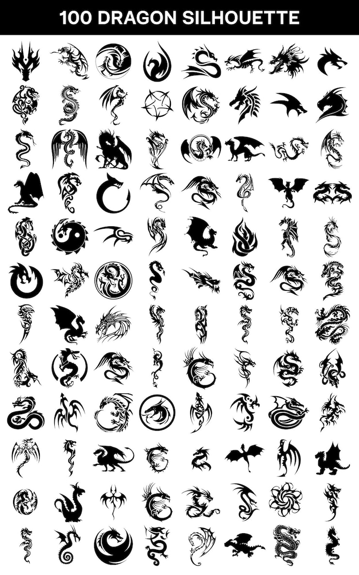 Vettore illustrazione vettoriale della silhouette del simbolo del drago clip art magic animal design vettore nero