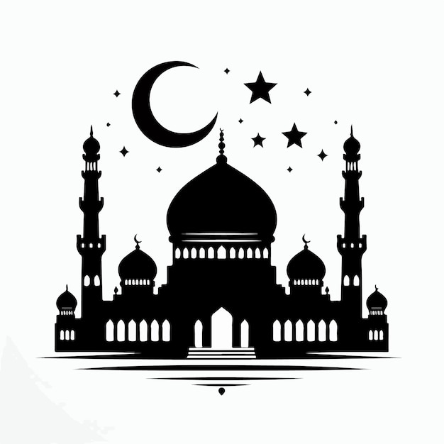 Illustrazione vettoriale della silhouette della moschea Eid Mubarak festival di saluto islamico di sfondo.