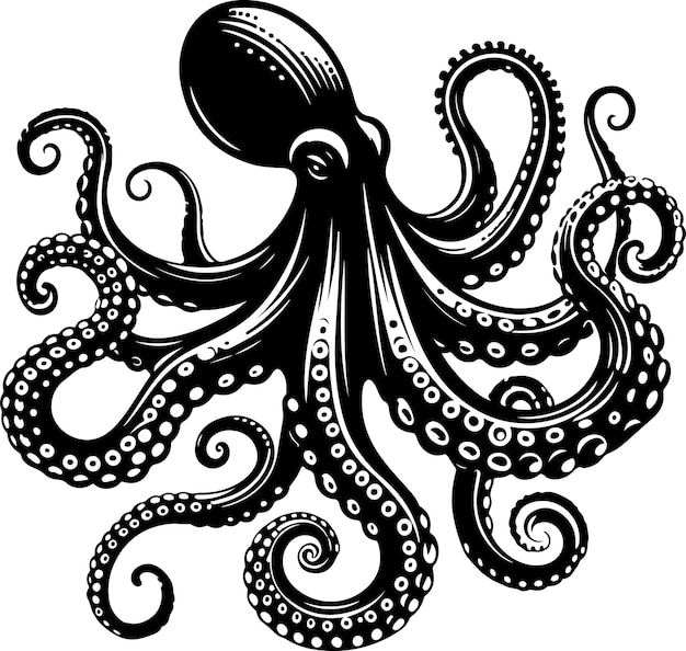 Illustrazione vettoriale della silhouette di un polpo su uno sfondo bianco isolato