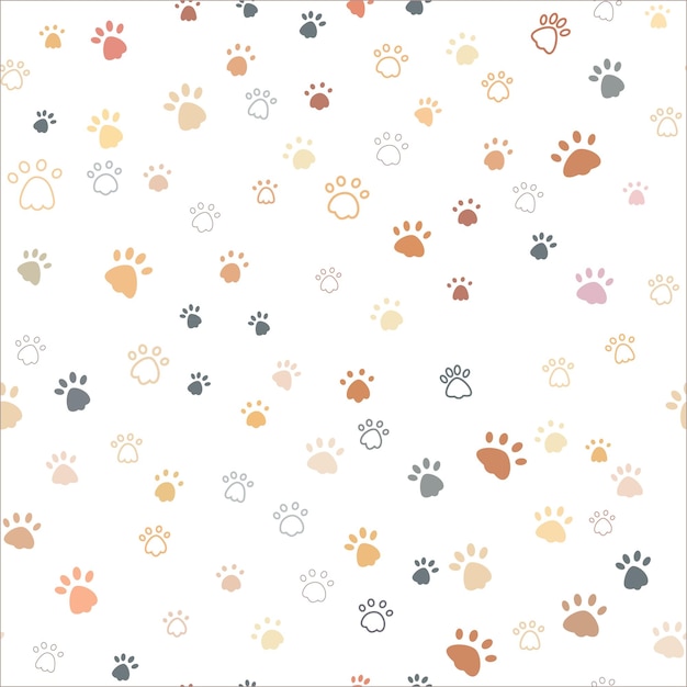 Illustrazione vettoriale della stampa della zampa di gatto. Impronte animali colorate. Modello senza cuciture delle zampe degli animali