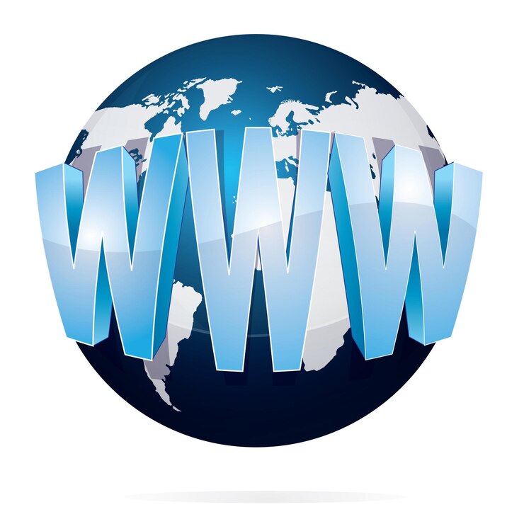 Vettore illustrazione vettoriale della terra blu con parole www o world wide web isolate su bianco