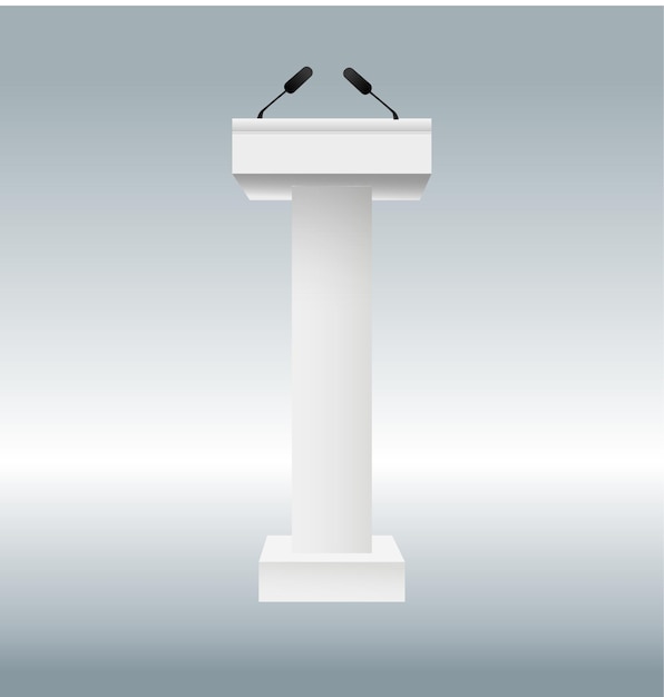 Illustrazione vettoriale della tribuna del podio con microfoni isolati su sfondo trasparente art design...
