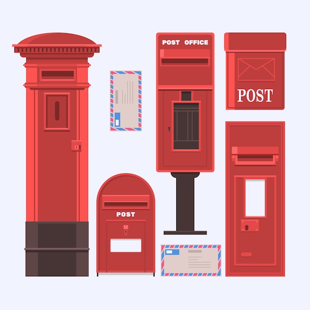Illustrazione vettoriale delle caselle di posta impostate. Scatola postale inglese dell&#39;annata.