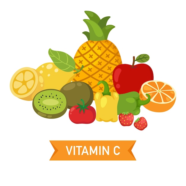 Illustrazione vettoriale delle fonti alimentari di vitamina C