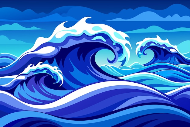 illustrazione vettoriale delle onde d'acqua blu dell'oceano