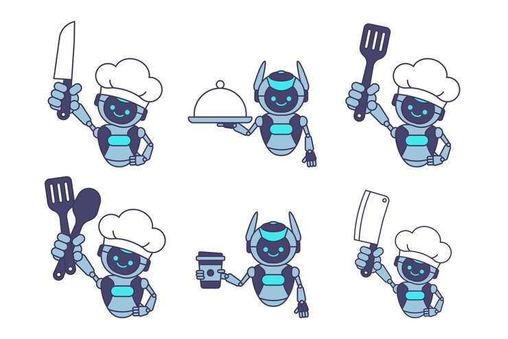 Vettore illustrazione vettoriale dello chef robot ai personaggio del robot da cucina