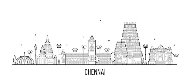 Illustrazione vettoriale dello skyline di Chennai nel Tamil Nadu in India