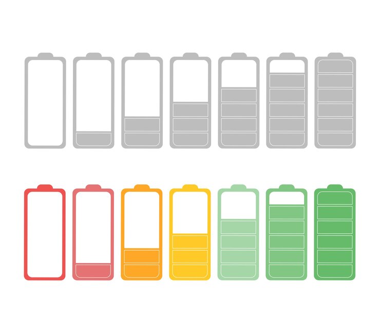 Vettore illustrazione vettoriale dello smartphone con batteria scarica e completamente carica