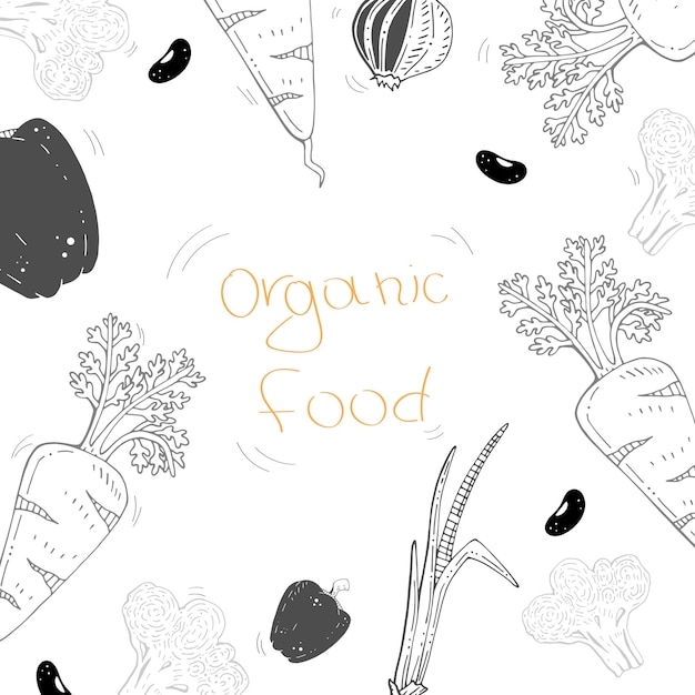 illustrazione vettoriale di alimenti biologici con disegno a mano lettering verdure