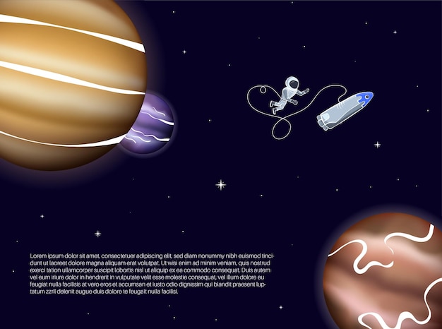 Illustrazione vettoriale di astronauta con nave che galleggia nello spazio
