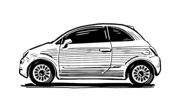 Illustrazione vettoriale di auto. Disegnata a mano. Hatchback. Car design. Transport. Consegna.Scetch.