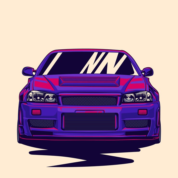 Illustrazione vettoriale di auto jdm modificata con vista frontale utilizzando lo stile disegnato a mano