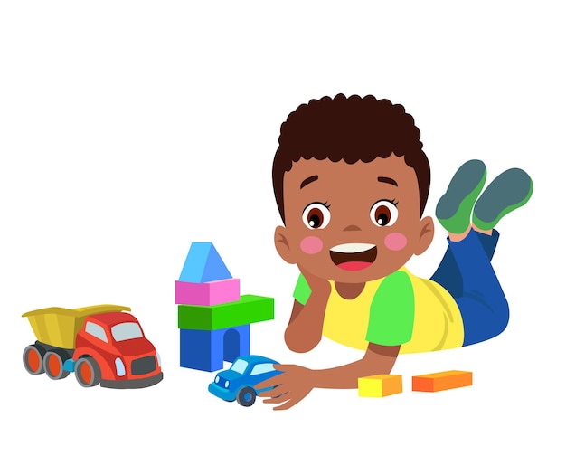 Illustrazione vettoriale di bambino che gioca con i blocchi di costruzione