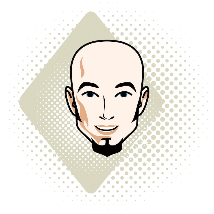 Vettore illustrazione vettoriale di bel volto maschile calvo con barba, caratteristiche positive del viso, clipart.