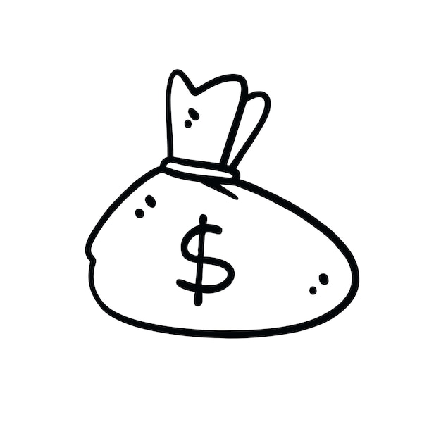 Illustrazione vettoriale di borsa dei soldi disegnata a mano Doodle Art Style