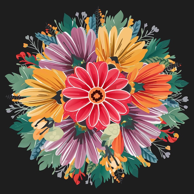 illustrazione vettoriale di bouquet floreale a colori vibranti