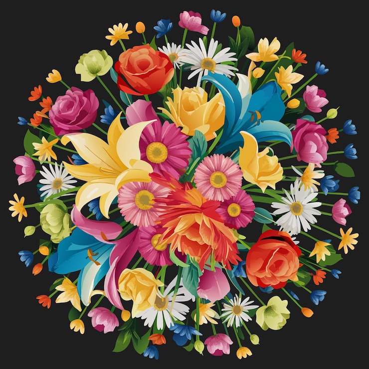 Vettore illustrazione vettoriale di bouquet floreale a colori vibranti