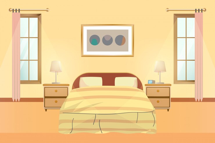 Vettore illustrazione vettoriale di camera da letto interni.