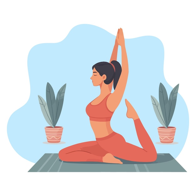 Illustrazione vettoriale di cartoni animati piatti della postura femminile dello yoga