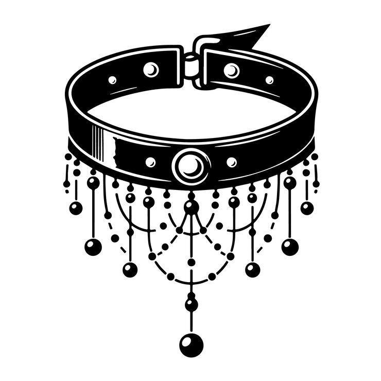 Vettore illustrazione vettoriale di choker silhouette line art su sfondo bianco