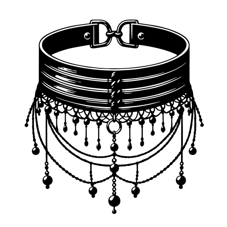 Vettore illustrazione vettoriale di choker silhouette line art su sfondo bianco