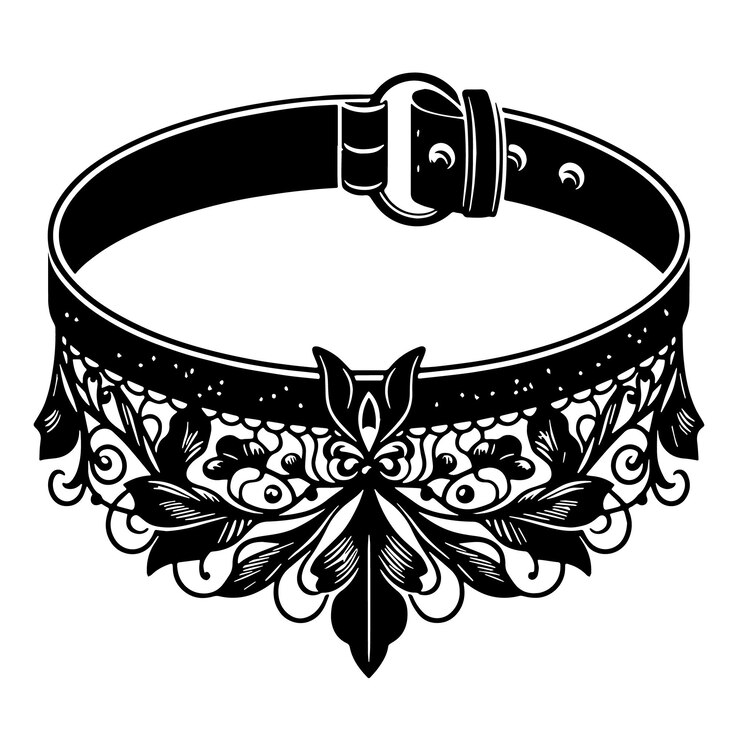 Vettore illustrazione vettoriale di choker silhouette line art su sfondo bianco