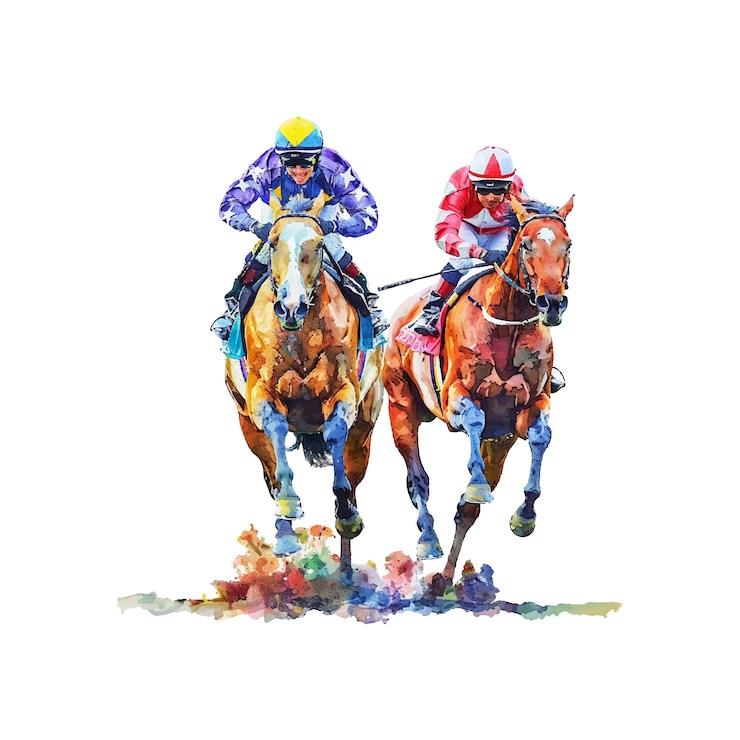Vettore illustrazione vettoriale di corse di cavalli in stile acquerello